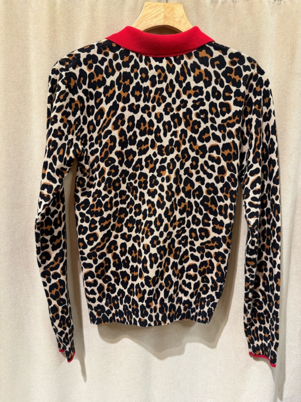 Leopard Print Polo Sweater with Red Trim - Picture 7 of 11
